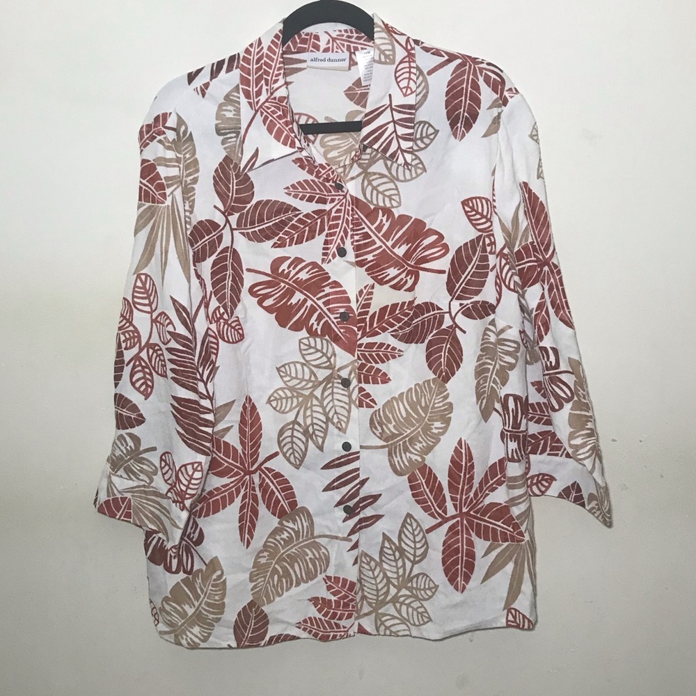 16W 16 Alfred dunner linen print blouse shirt tunic button down